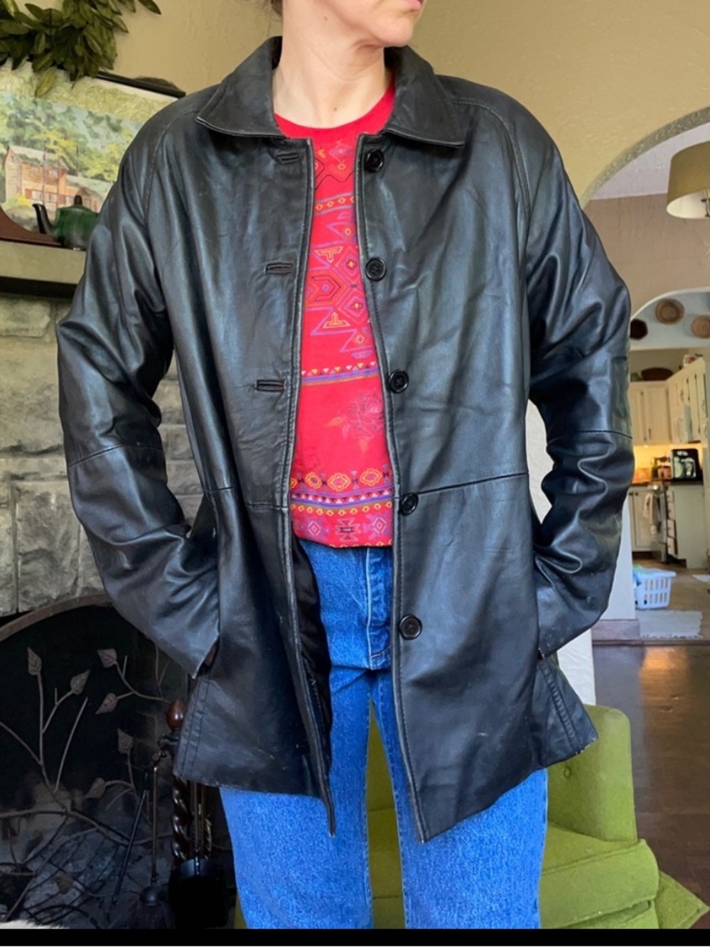 90s oversized genuine lambskin longline leather coat jacket black buttery